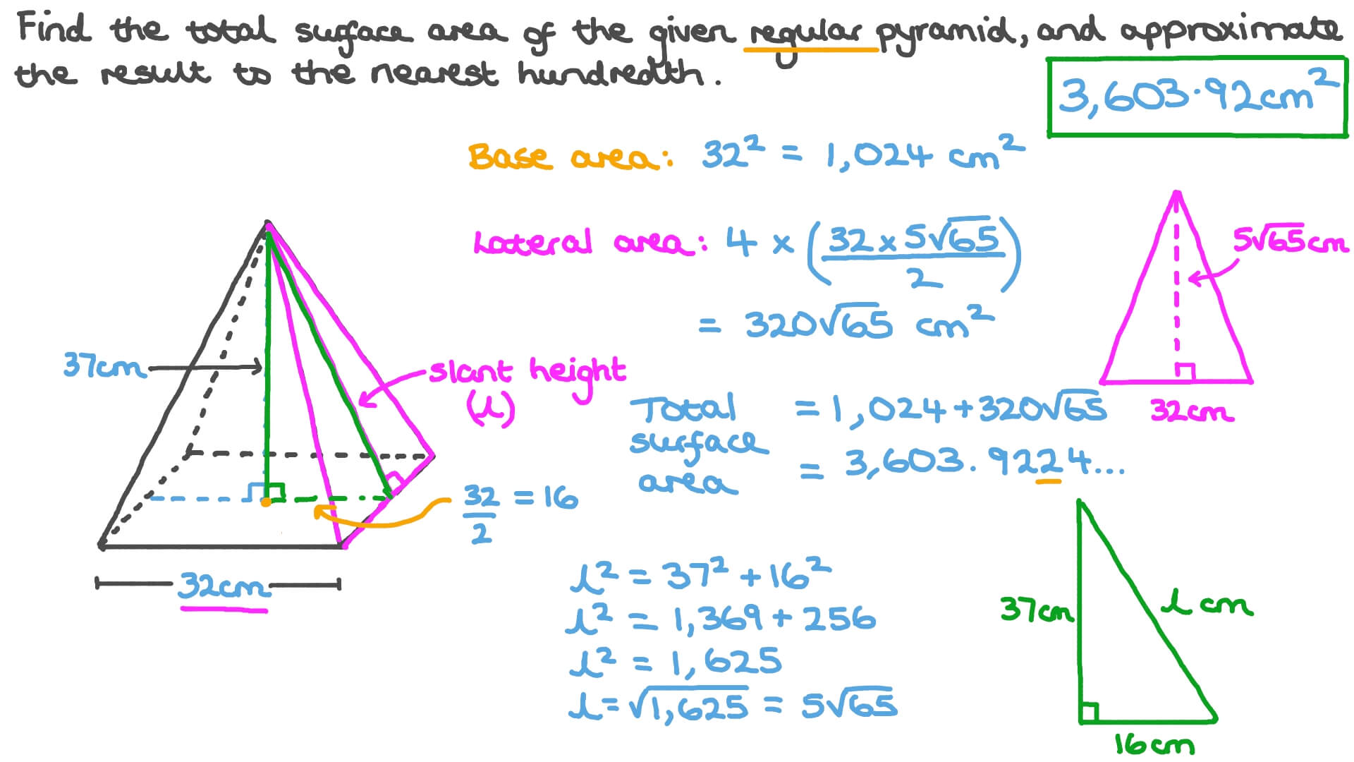 Question Video Finding The Total Surface Area Of A Pyramid Nagwa