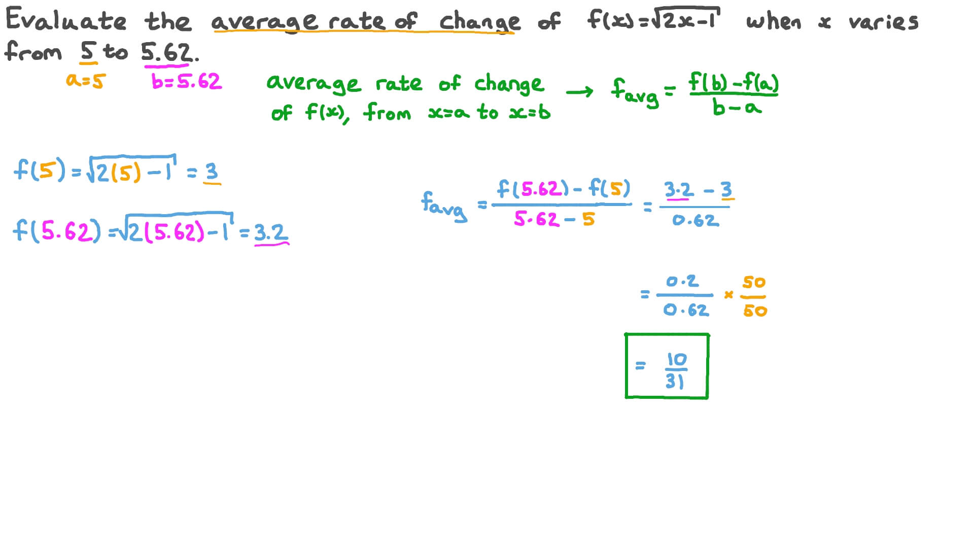 Question Video Finding The Average Rate Of Change Of Root Functions Between Two Points Nagwa