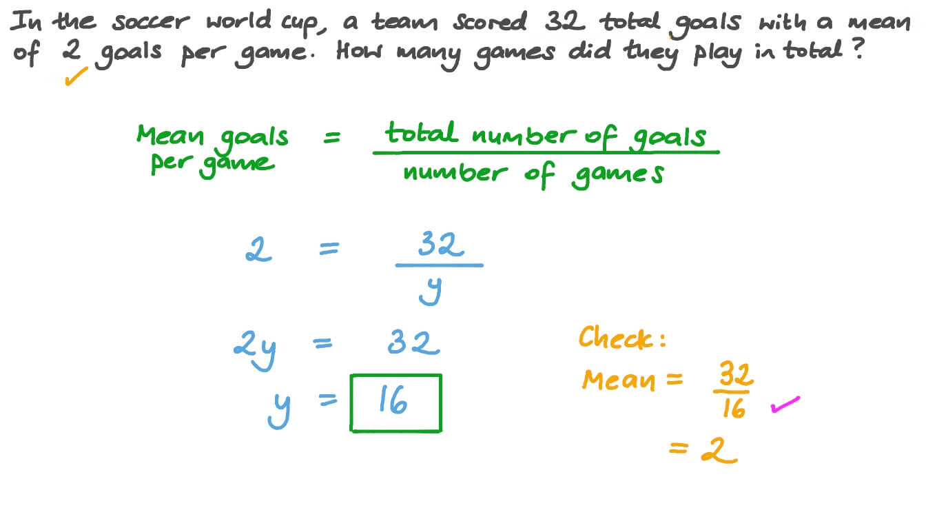 Question Video: Solving Word Problems Involving a Mean | Nagwa