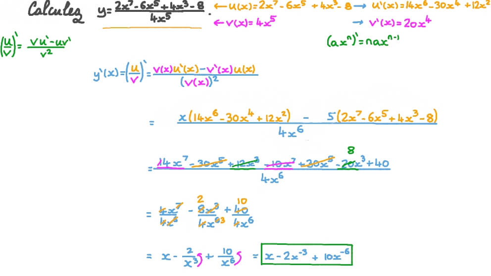 Dériver des fonctions rationnelles à l’aide de la règle du quotient