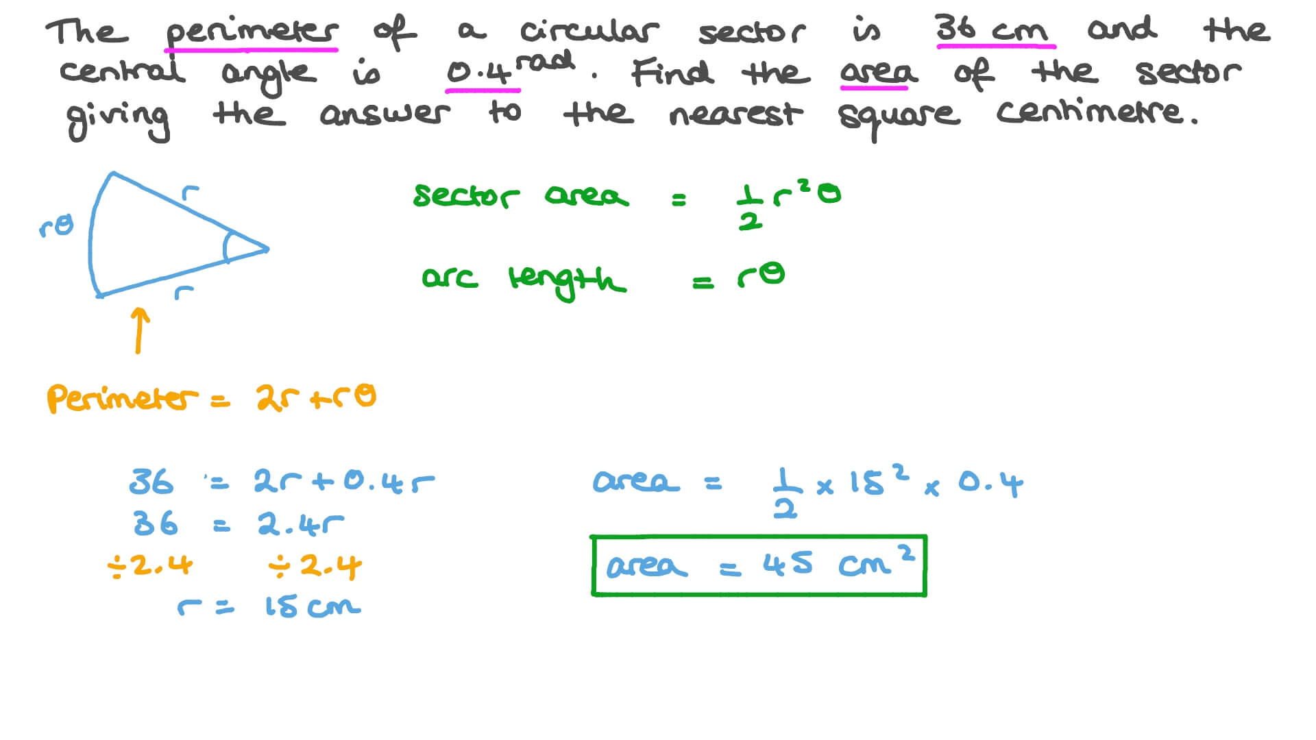 How To Find The Area And Perimeter Of A Sector Of A Circle Formula