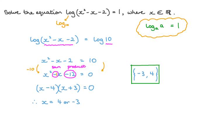 Lesson: Logarithmic Equations with Like Bases | Nagwa