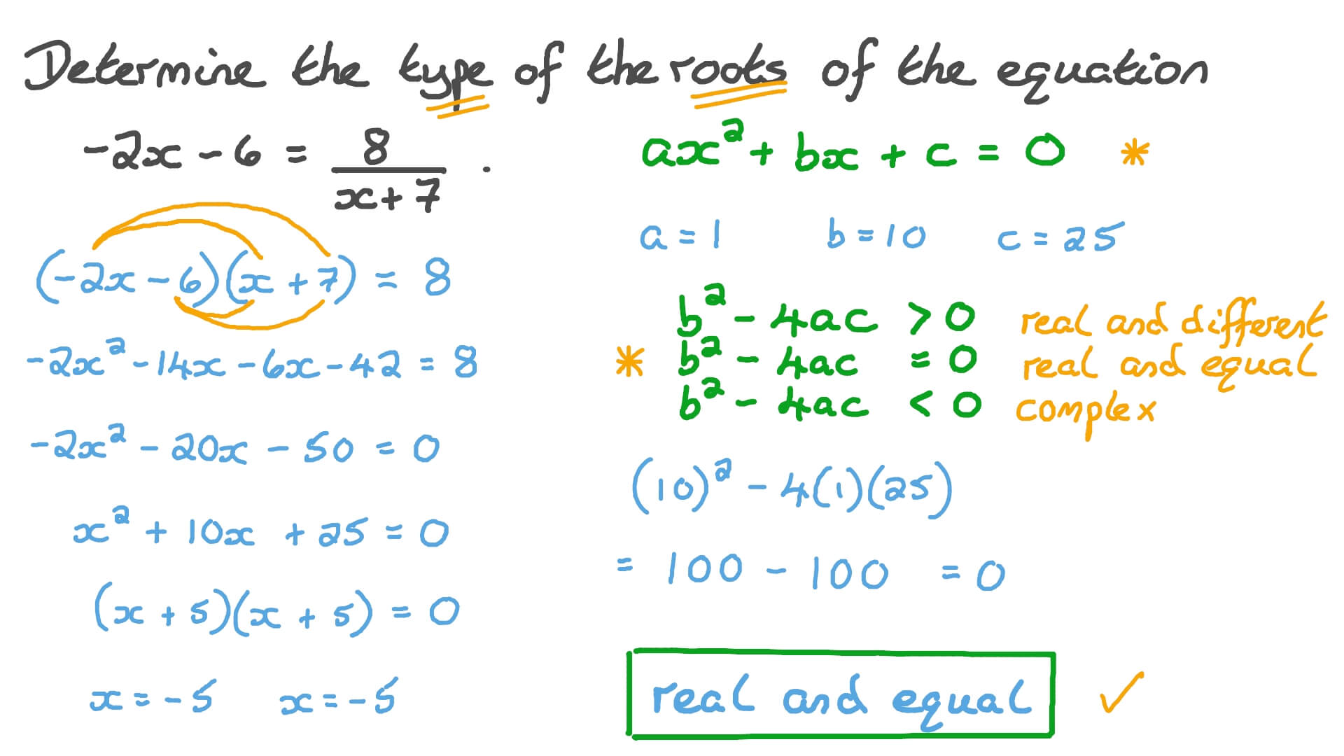 Question Video Determining The Type Of The Roots Of A Quadratic 