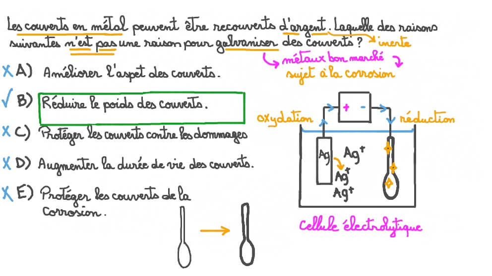 Identifier une raison non valide de galvaniser des couverts dans une série de raisons
