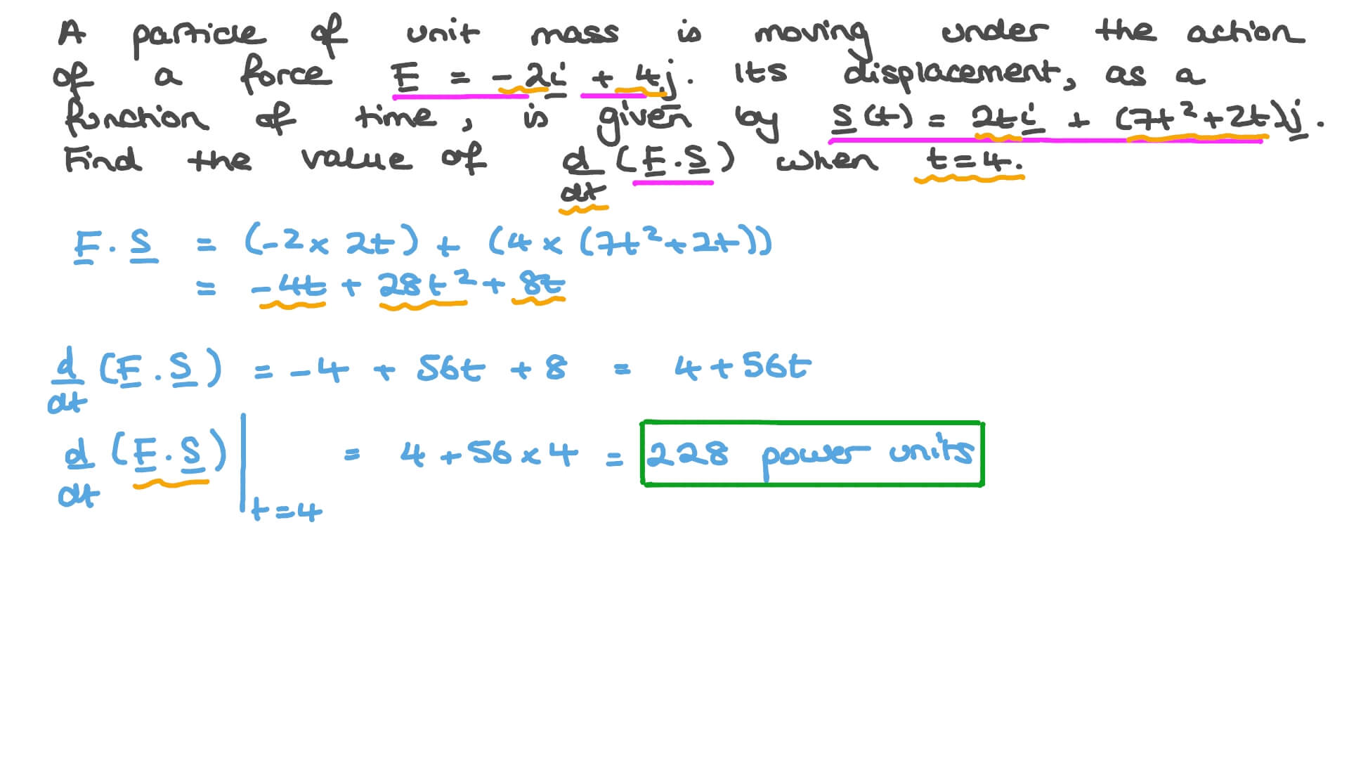 Finding the Power of a Particle Moving under a Force in the Vector Form Using a Position-Time Expression