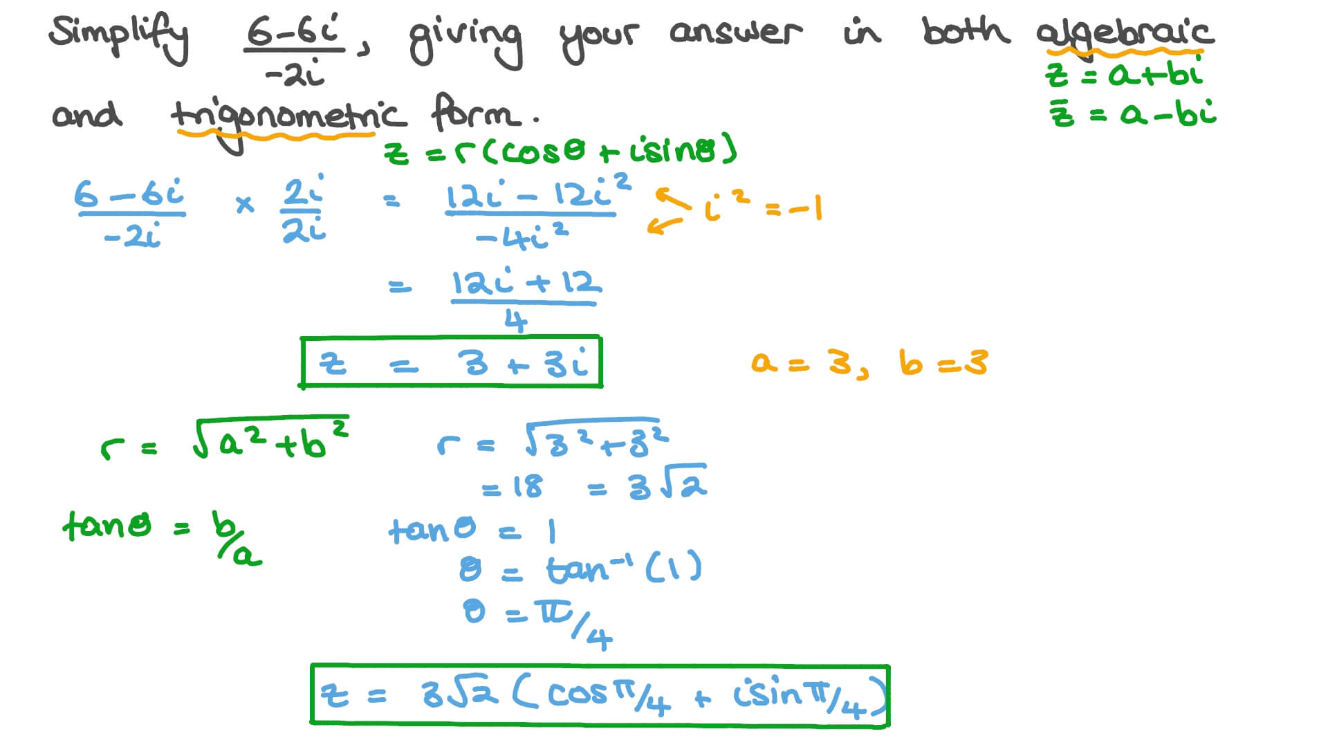 Question Video Simplifying Complex Number Expressions Using Conjugates