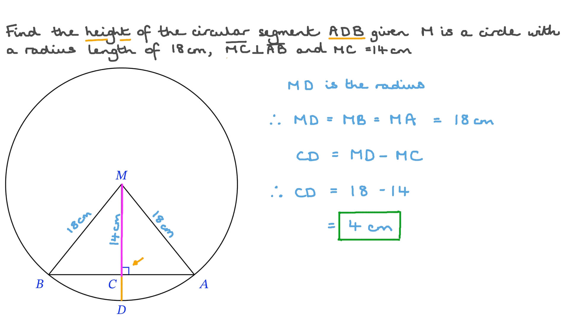 Question Video Finding The Height Of A Circular Segment Given Its