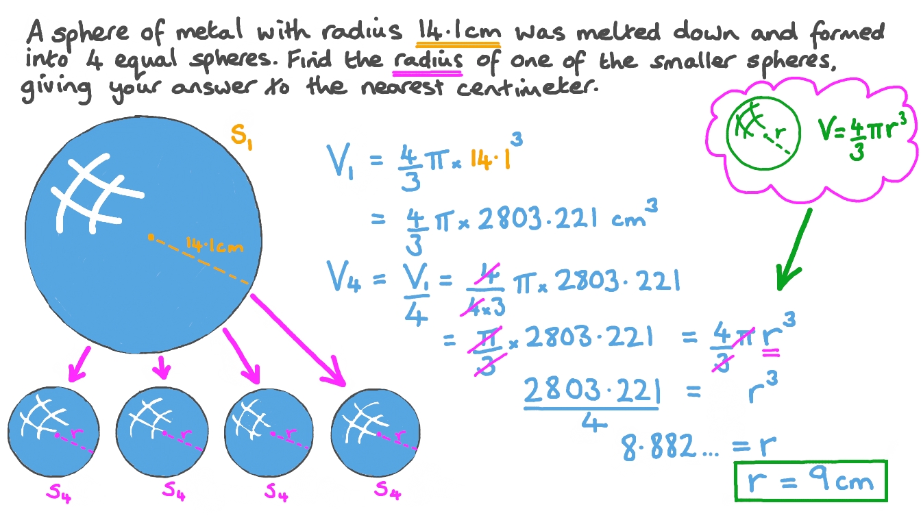 Question Video Finding the Radii of Equal Spheres Formed from a Bigger