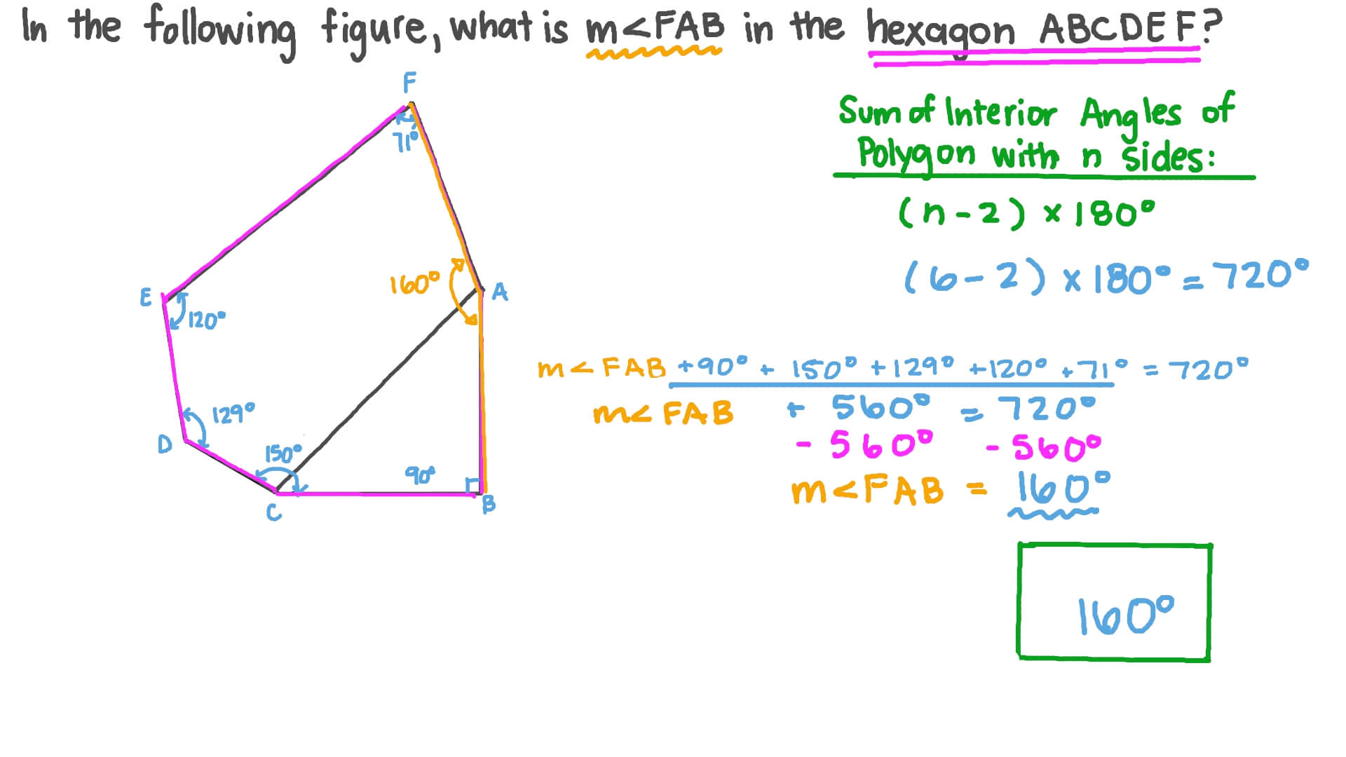Question Video Finding The Measure Of An Angle In A Hexagon Given The 