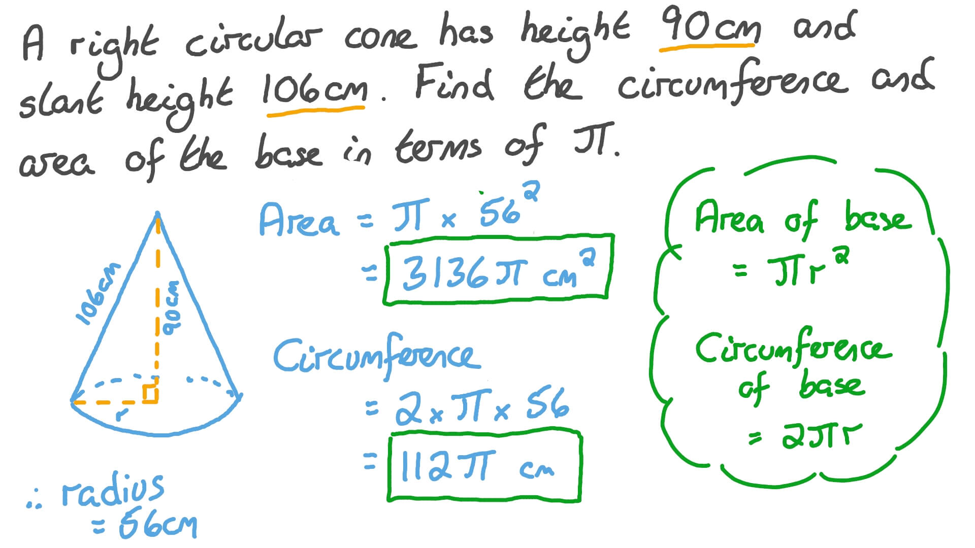 Question Video Finding The Circumference Of The Base Of A Right
