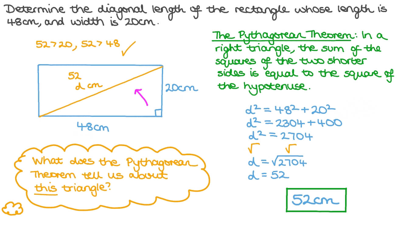 Question Video Solving For The Hypotenuse Of A Right Triangle Nagwa