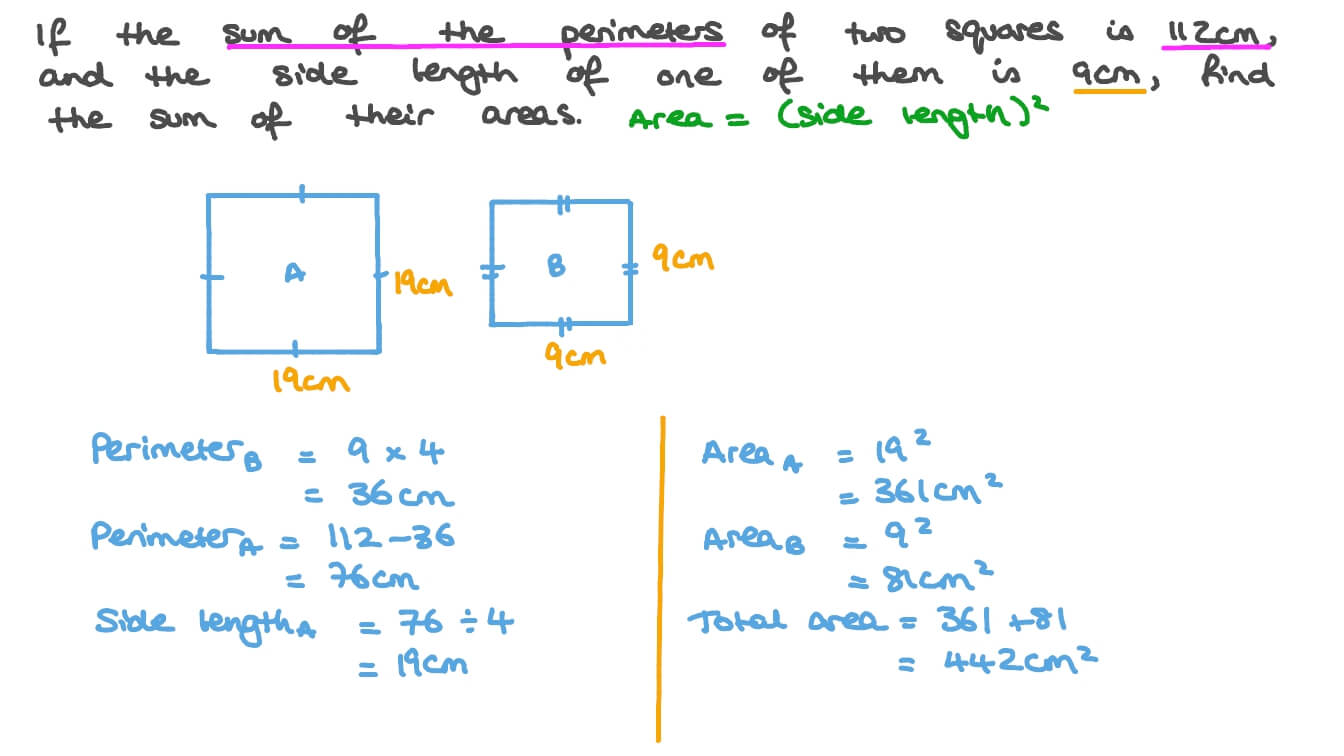 Question Video Calculating The Areas Of Two Squares Given The Sum Of 