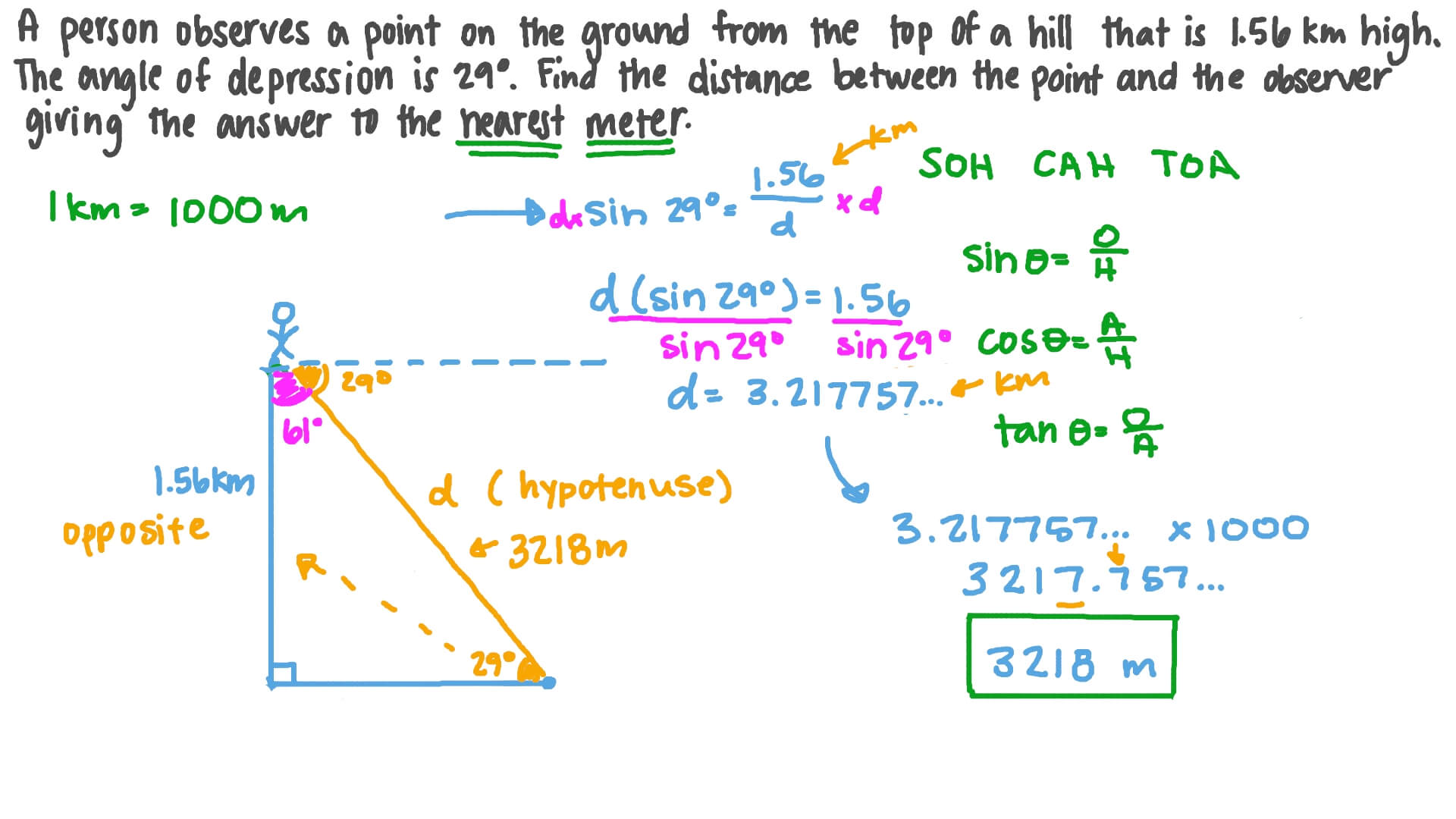 Question Video Using Right Angled Triangle Trigonometry To Solve Word