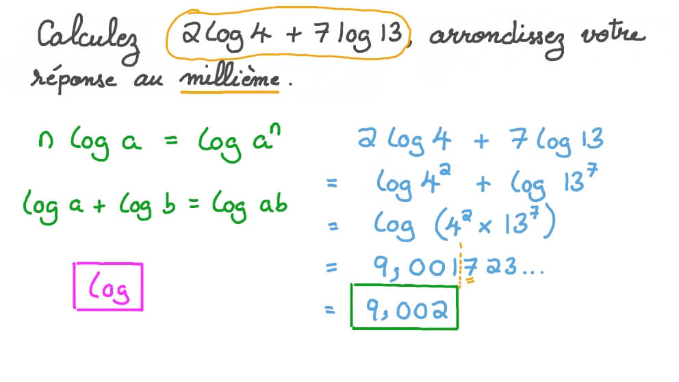 Calculer des expressions numériques contenant des logarithmes en utilisant les propriétés des logarithmes