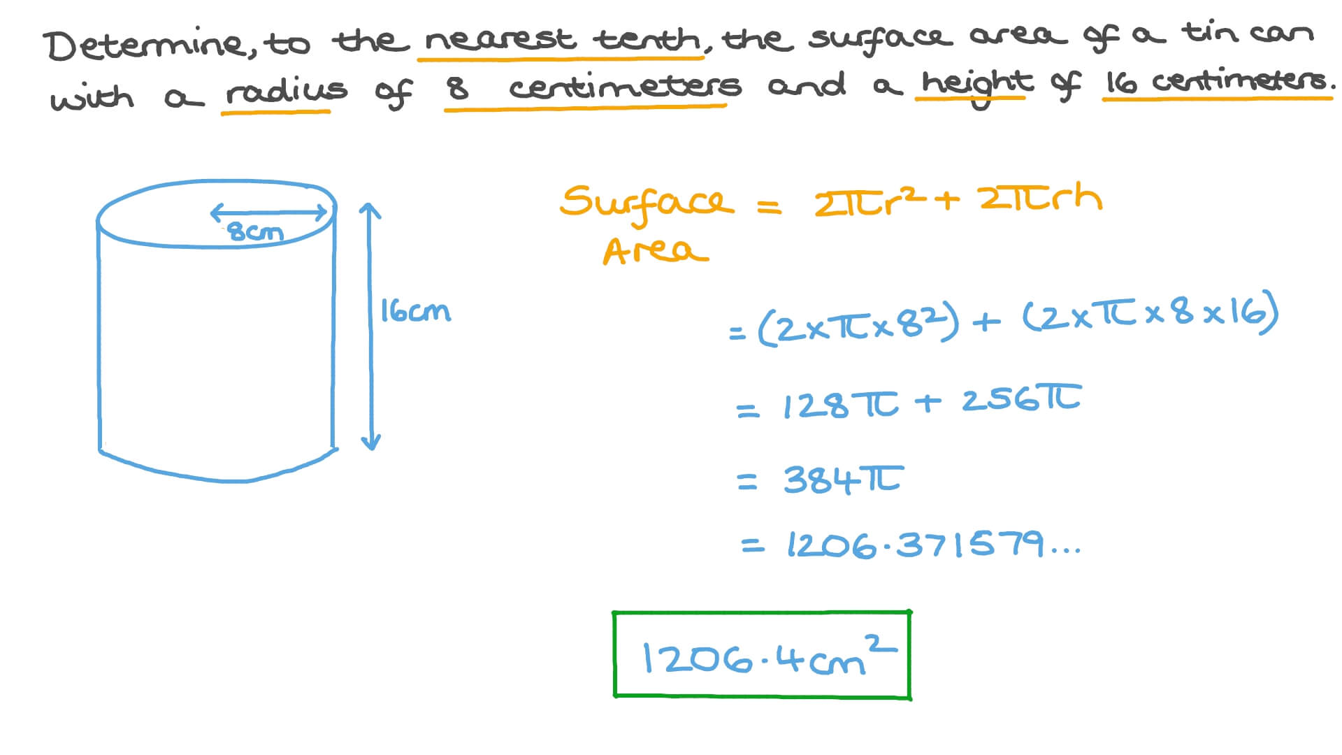 Question Video Finding The Total Surface Area Of A Cylinder In A Real