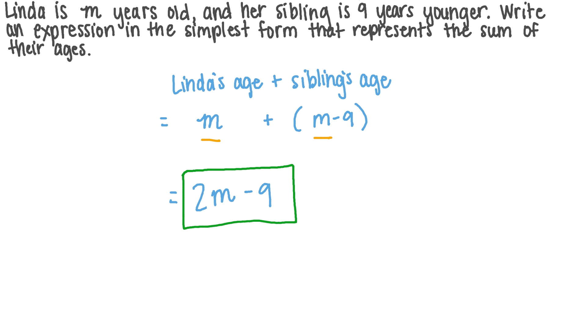 Écrire une expression littérale impliquant un problème avec des âges