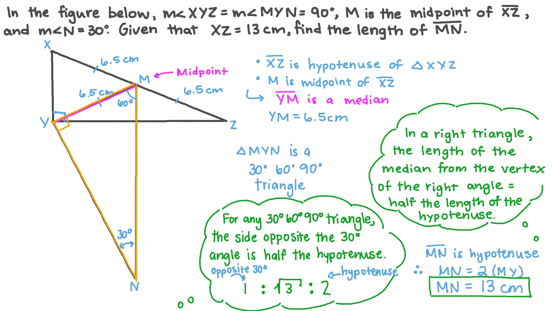 Question Video Finding The Length Of The Hypotenuse Using The Properties Of The Medians Of Right Angled Triangles Nagwa