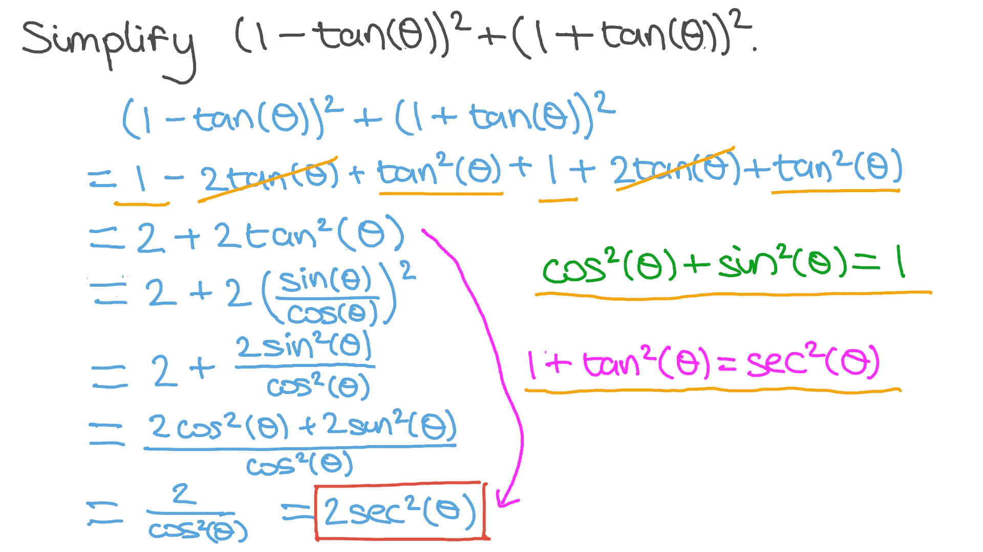 Question Video Simplifying Trigonometric Expressions Using Pythagorean