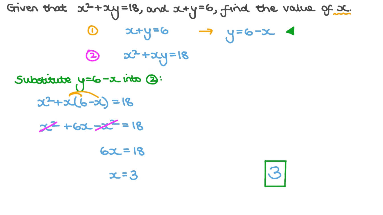 Question Video Solving Systems Of Linear And Quadratic Equations Nagwa