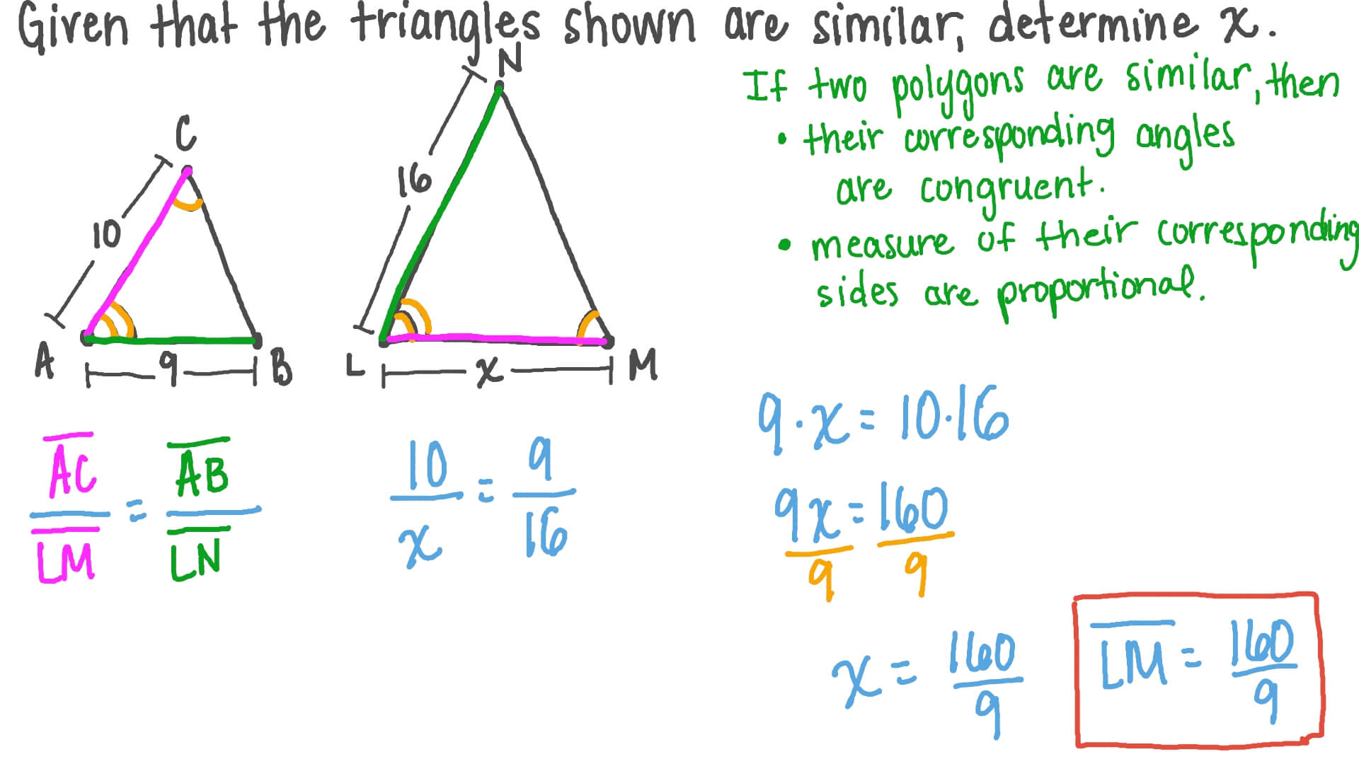 Question Video Finding The Length Of A Side In A Triangle Given The Corresponding Side In A 9706